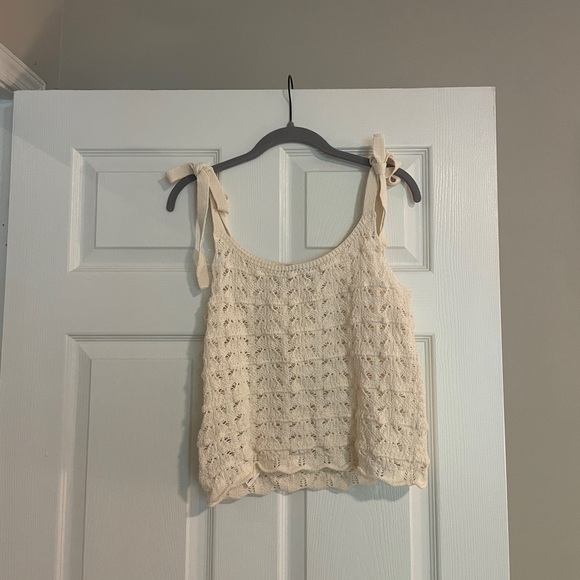 Mango Cream Knit Tank Top with Bow Straps - Picture 1 of 6